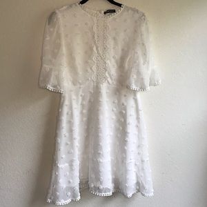 White Swiss Dot High Neck Dress | bridal event dress | size L